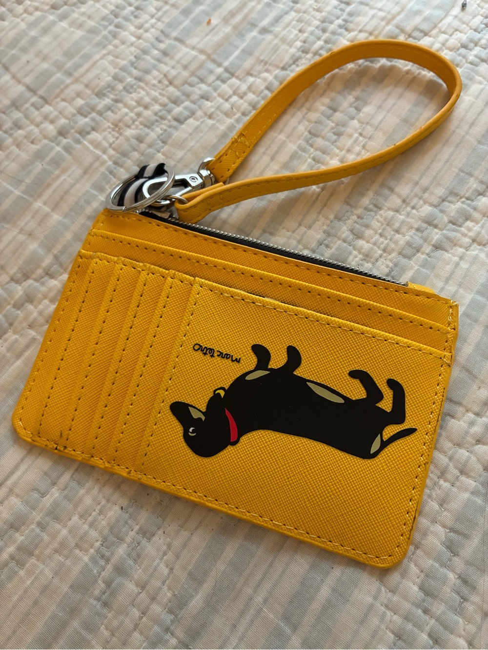 Marc Taito Yellow Leather Cat Card Holder Wristlet Wallet